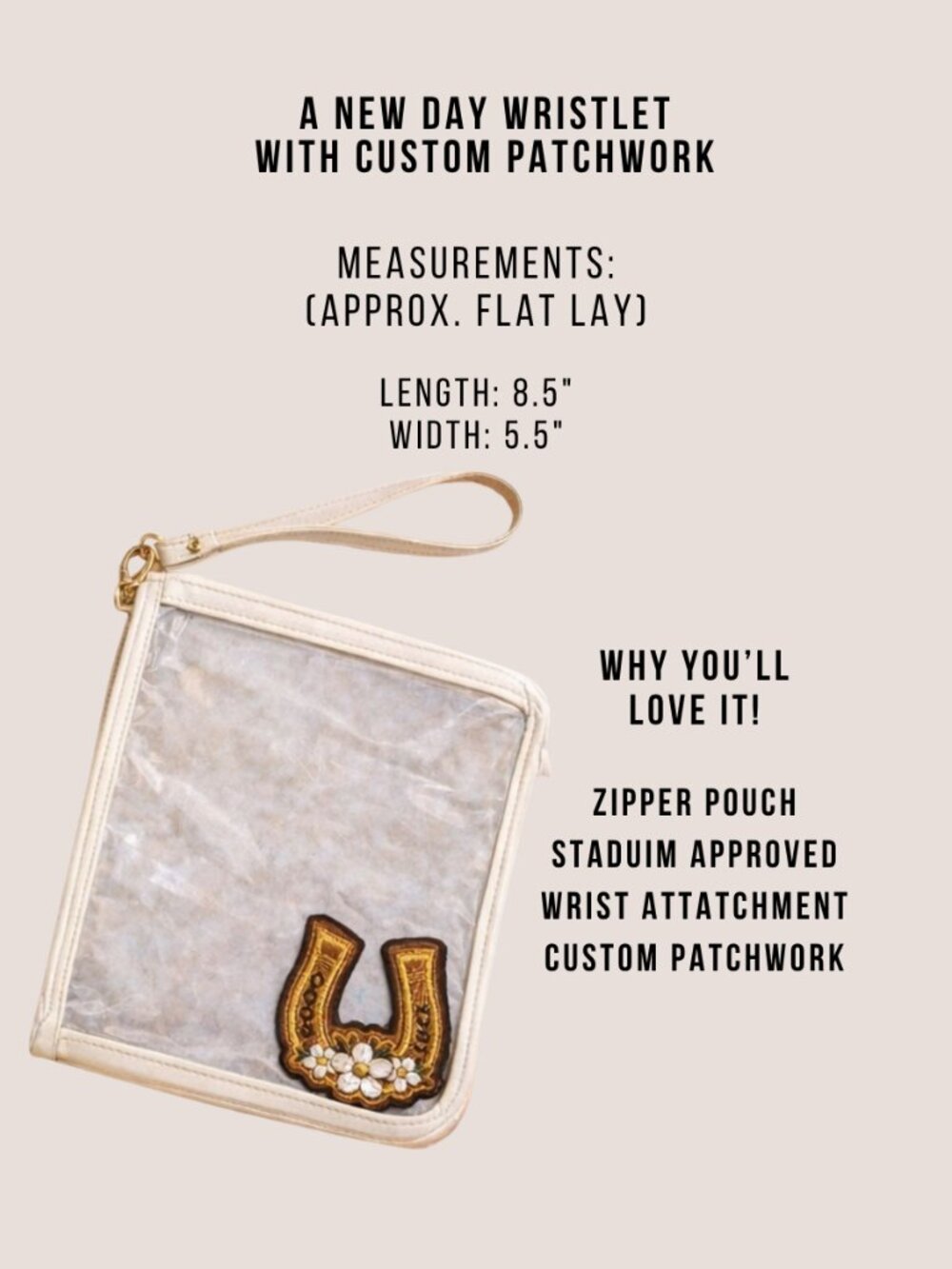 New Day Clear Wristlet Clutch w/ Horseshoe Patch | Western Festival Bag | NWT - Picture 2 of 6
